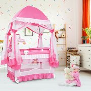 Goplus 4 in 1 Portable Baby Playard Crib Bassinet Bed w/Changing Table Canopy Music Box