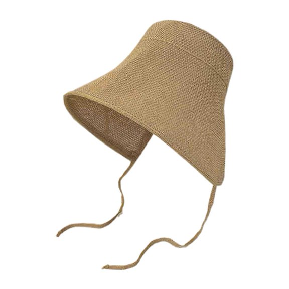 HYDGNYH Wide Brim Straw Sun Hat for Women, Linen Summer Bonnet with Adjustable Strap, Breathable Beach Hat UV Protection for Travel, Vacation & Outdoor (Khaki)