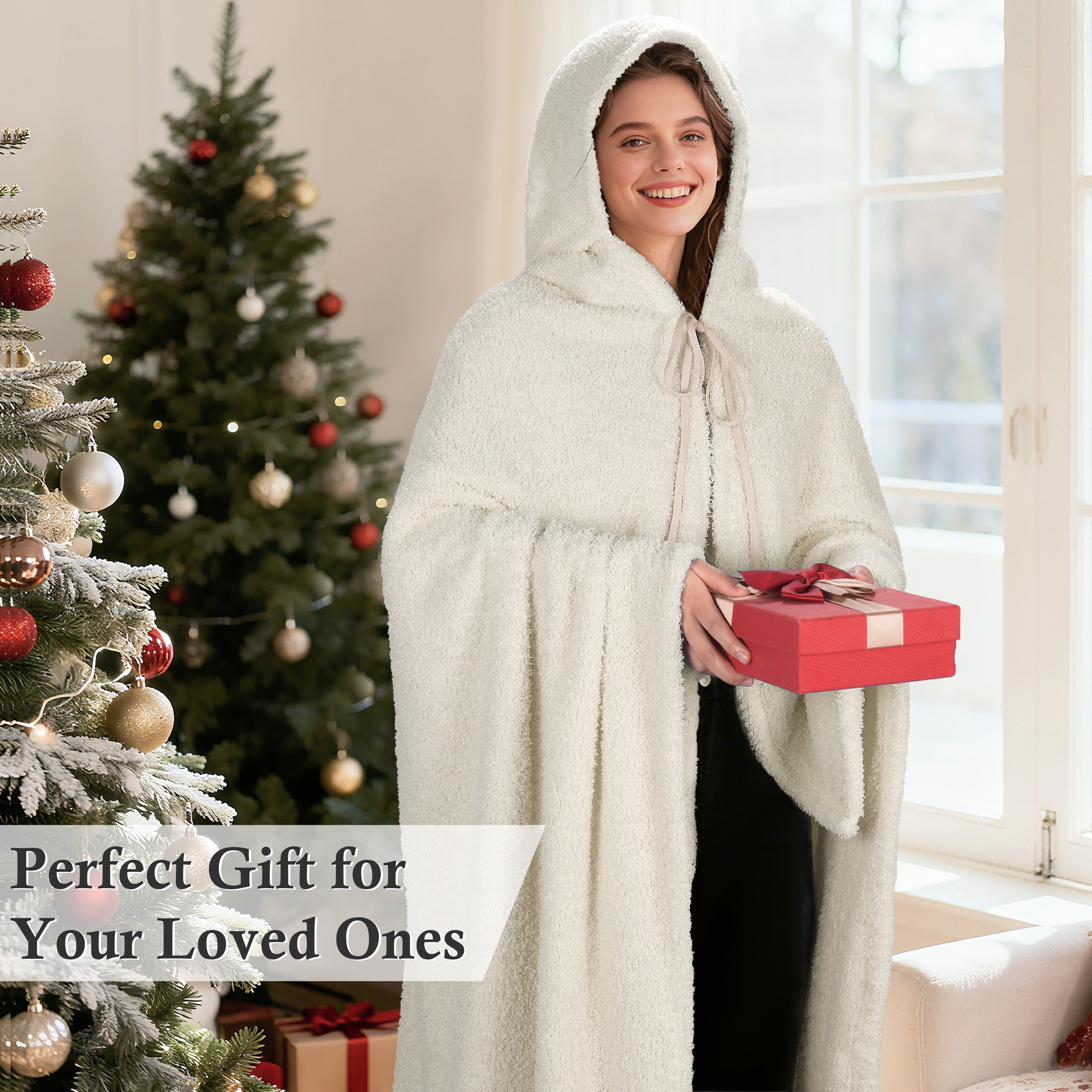 Catalonia Hooded Wearable Blanket Poncho for Adults, Lightweight Fleece Cape with Hand Pockets, Cozy Plush Throw Wrap for Women, Perfect for Lounging, Gifts Ideas