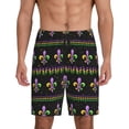 thumbnail image 1 of Balery Mardi Gras Fleur de Lis Pantalones cortos de pijama de punto de algodón para hombre con cinturilla y bolsillos-3X-Large, 1 of 6