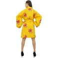 thumbnail image 3 of Bimba Women's Yellow Full Sleeve Kimono Robe With Belt Bridal Cover Up Wrap - 24, 3 of 4