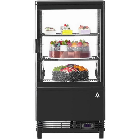 Homhougo Refrigerated Display Case, 2.0 Cu.Ft, Countertop Pastry Display Case Commercial Display Refrigerator with LED Lighting, Frost-Free Air-Cooling, Locked Door for Bakery