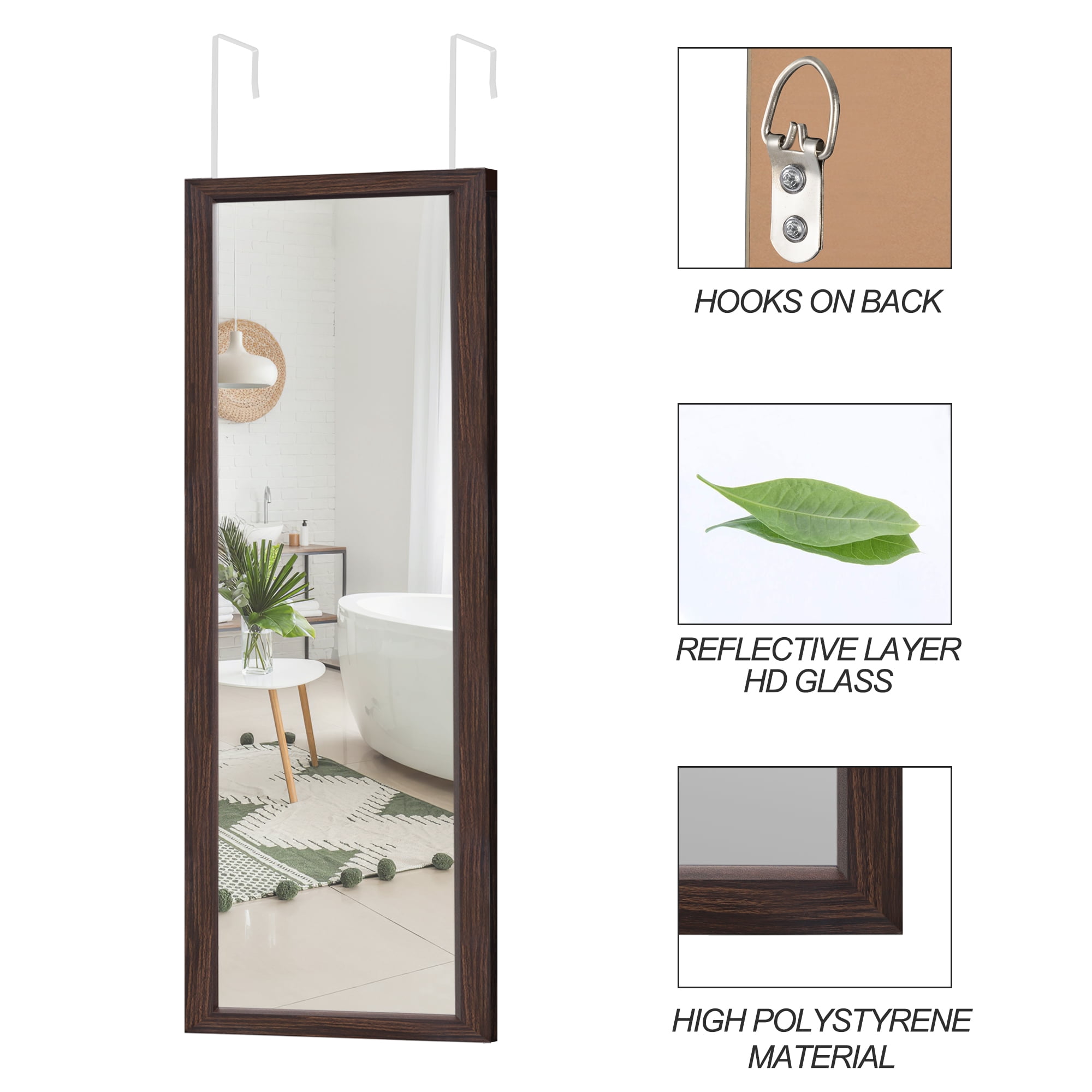 18"x51" Rectangle Floor Length Mirror PS Frame Hanging Mirror for Door or Wall Brown