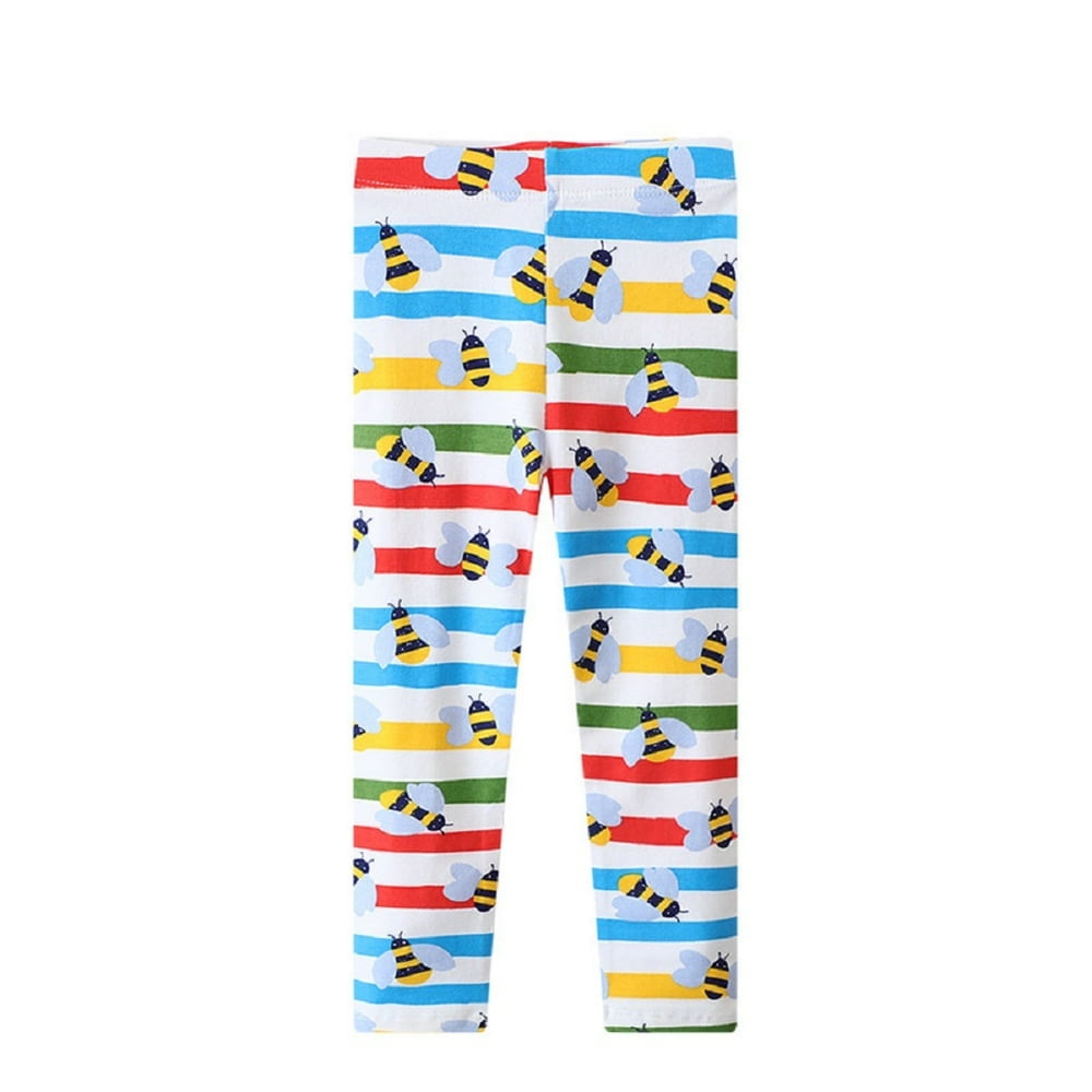 Leggings Enfant Fille Tomber Cartoon Doux Coton Jeunes Leggings Extensible Cheville Pleine Longueur Collants a Rayures Taille 2 7Y