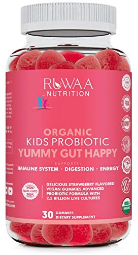 Ruwaa Nutrition Organic Probiotic Gummies for Kids 2.5 Billion CFU: Immunity Boosting Prebiotics + Probiotics: Immune Support & Digestive Health Supplement, Vegetarian, Gluten & Gelatin