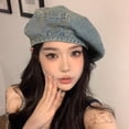 thumbnail image 3 of SikaFu Japanese Style Washed Worn-Out Denim Berets, Children's Summer Retro Large Head, Small Face, Light And Thin Sun Shading Artist Hat, 3 of 5