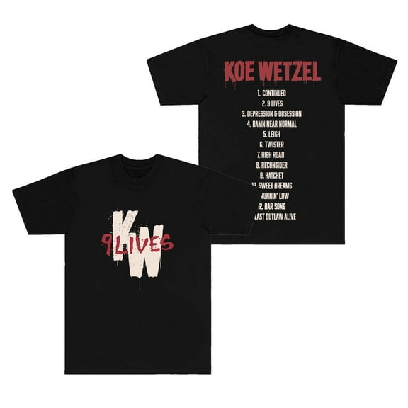 Koe Wetzel 9 Lives Tracklist T Shirts New Logo Merch for the Tour Unisex Fashion Short Sleeve Tees