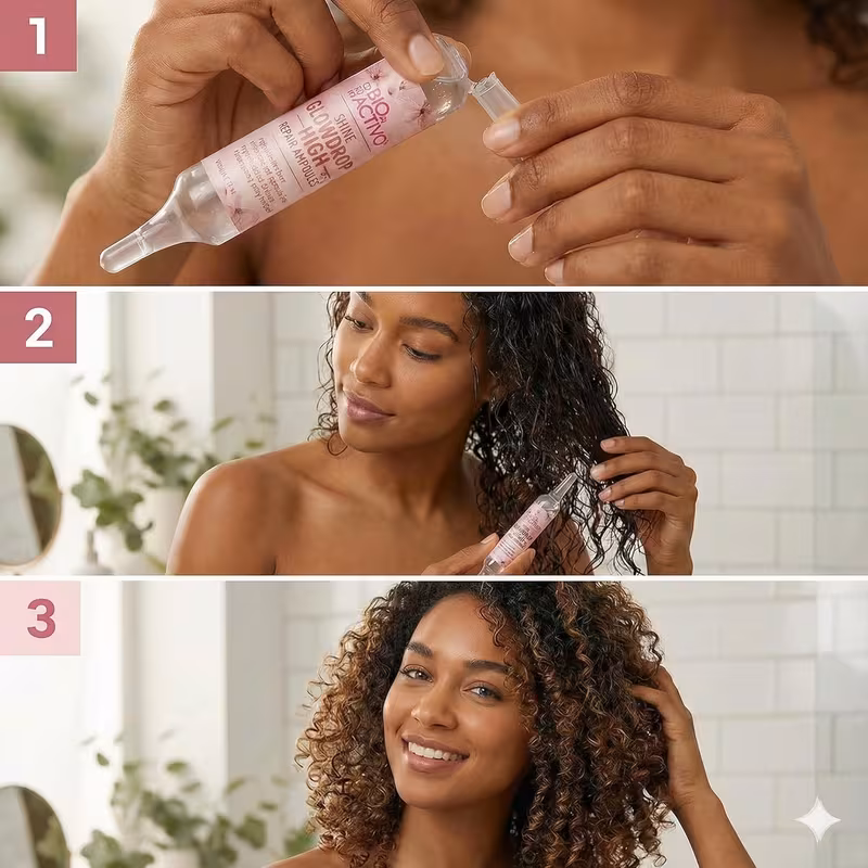 Bio Activo GlowDrop High Shine Hair Conditioner Ampoules – 12 pack Dominican Treatment for Intense Shine & Frizz Control, Leave-In Hair Ampoules