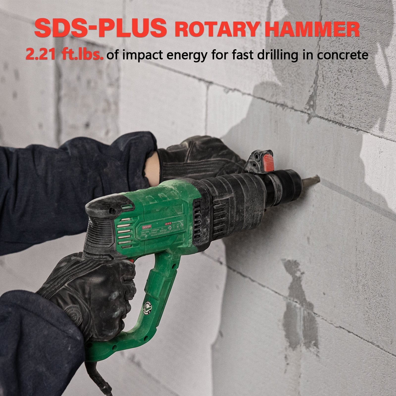 Deshuo 1 in Sds-Plus Lightweight Rotary Hammer, 9 Amp, 4 Functions, Variable Speed, with Bits and Case
