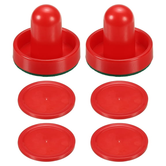 Uxcell 2Pcs Air Hockey Pushers 60mm with Pads and 4Pcs Air Hockey Pucks, Handles Paddles Replacement Accessories