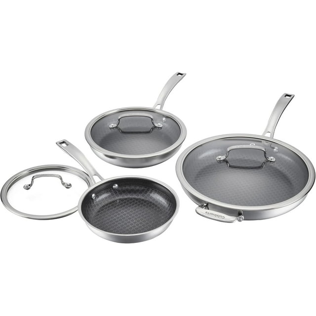 Cuisinart FusionPlus™ 6‑Piece Stainless Steel Non‑Stick Fry Pan Set, 8", 10", 12" Skillets with Lids, PFAS‑Free, Induction Ready Cookware (FPS‑6SSCRC)