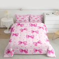 thumbnail image 3 of Manfei Watercolor Pink Ribbon Queen Comforter Set, Cartoon Stars Print Bedding Sets, Bowknot Bow Theme Reversible Bedding Comforter Set, Microfiber Bedroom Decor, 3pcs, 3 of 9