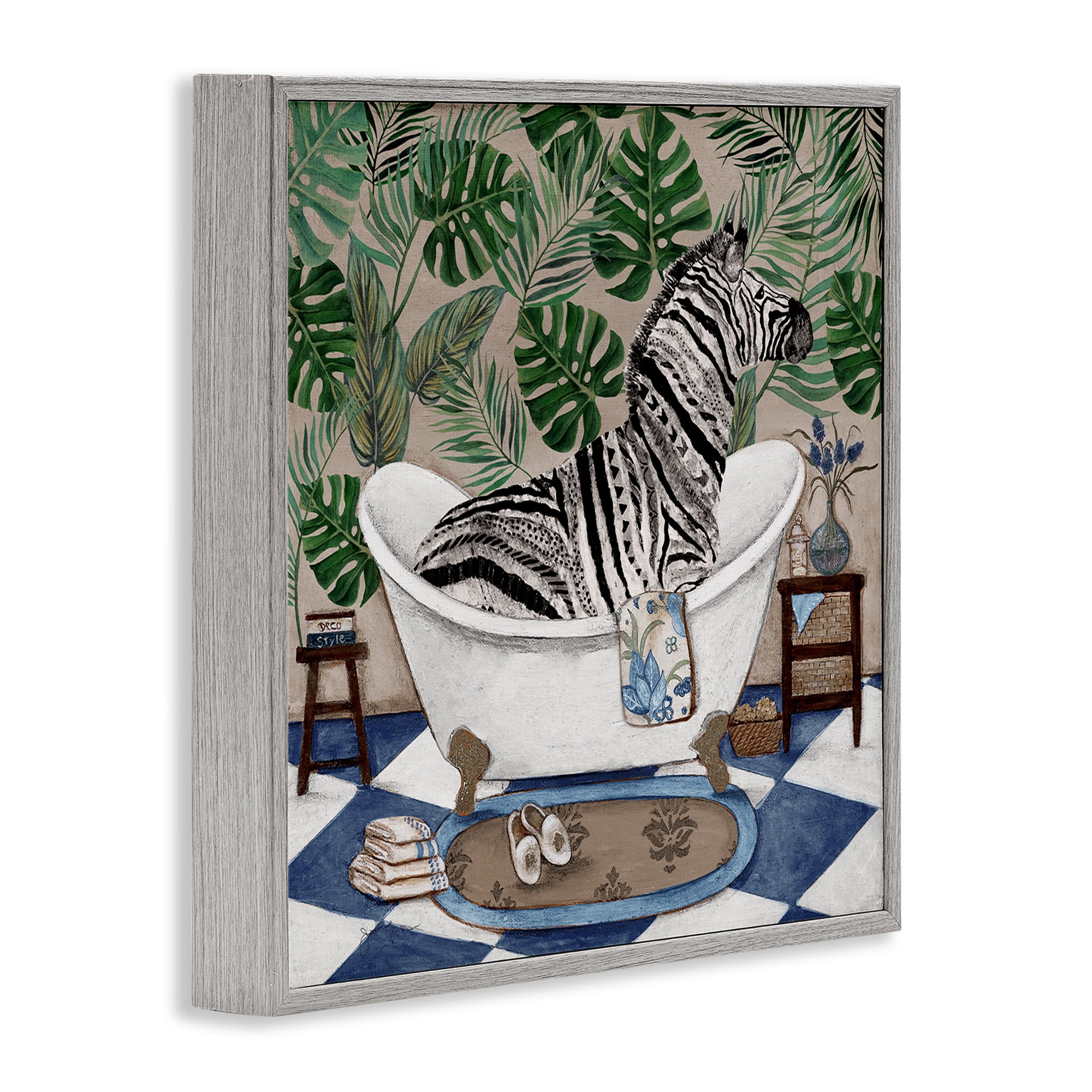 Stupell Industries Zebra in Tropical Bathtub Gray Framed Giclee Art, design by Janet Tava