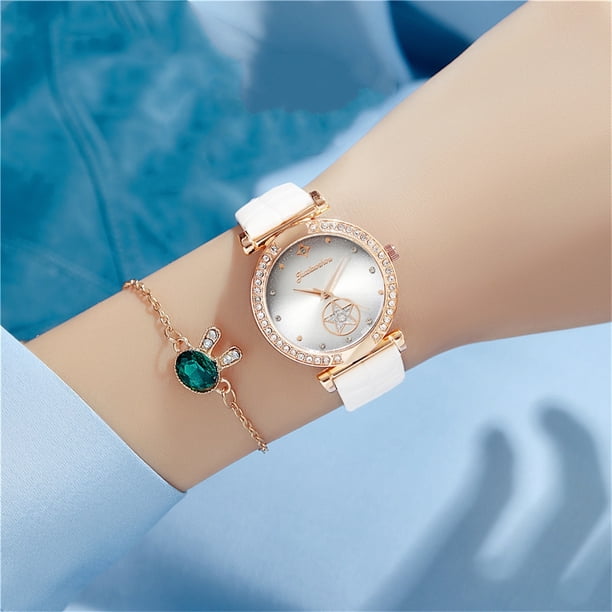 On Sale! Mothers Day Gift for Grilfriend ,Womens Watches Women Watches Quartz Watch Bracelet Set Women's Smooth Belt Quartz Watch,White Buy 2 Save 10%