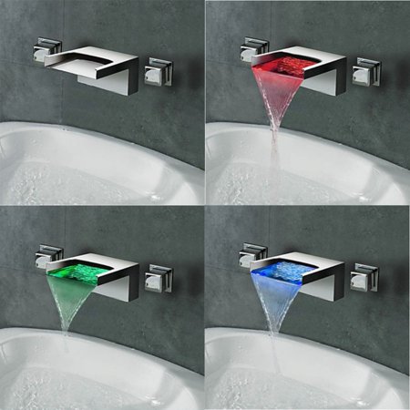 Led Lighted Waterfall Bathroom Sink Faucet Wall Mounted Mixer Tap