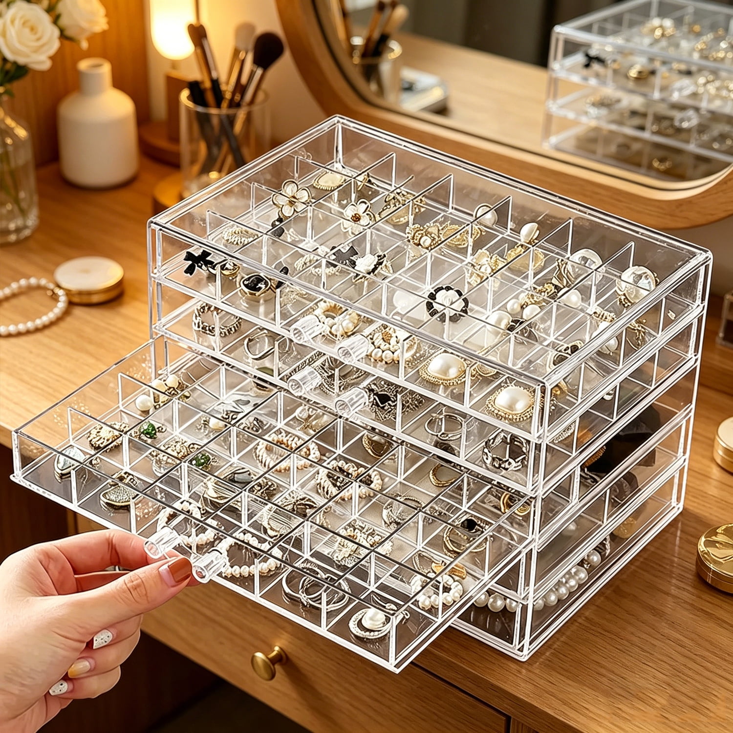 ASKITO Clear Jewelry Storage Box, 120 Grids Earring Jewelry Organizer with 5 Drawers, 5-Layer Compartment Transparent Jewelry Box for Women, Earring Display Holder for Earrings Ring Bracelet Necklace