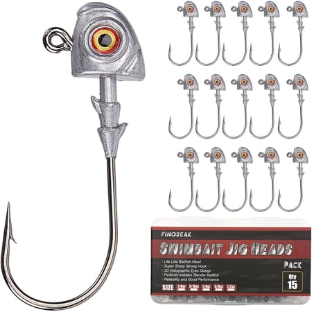 3D Eyes Bass Jig Heads for Fishing 15Pcs Finesse Swimbait Jig Head with Cone Bait Keeper Lifelike Minnow Style Jigheads Saltwater&Freshwater 1/8 3/16 1/4 3/8 1/2oz