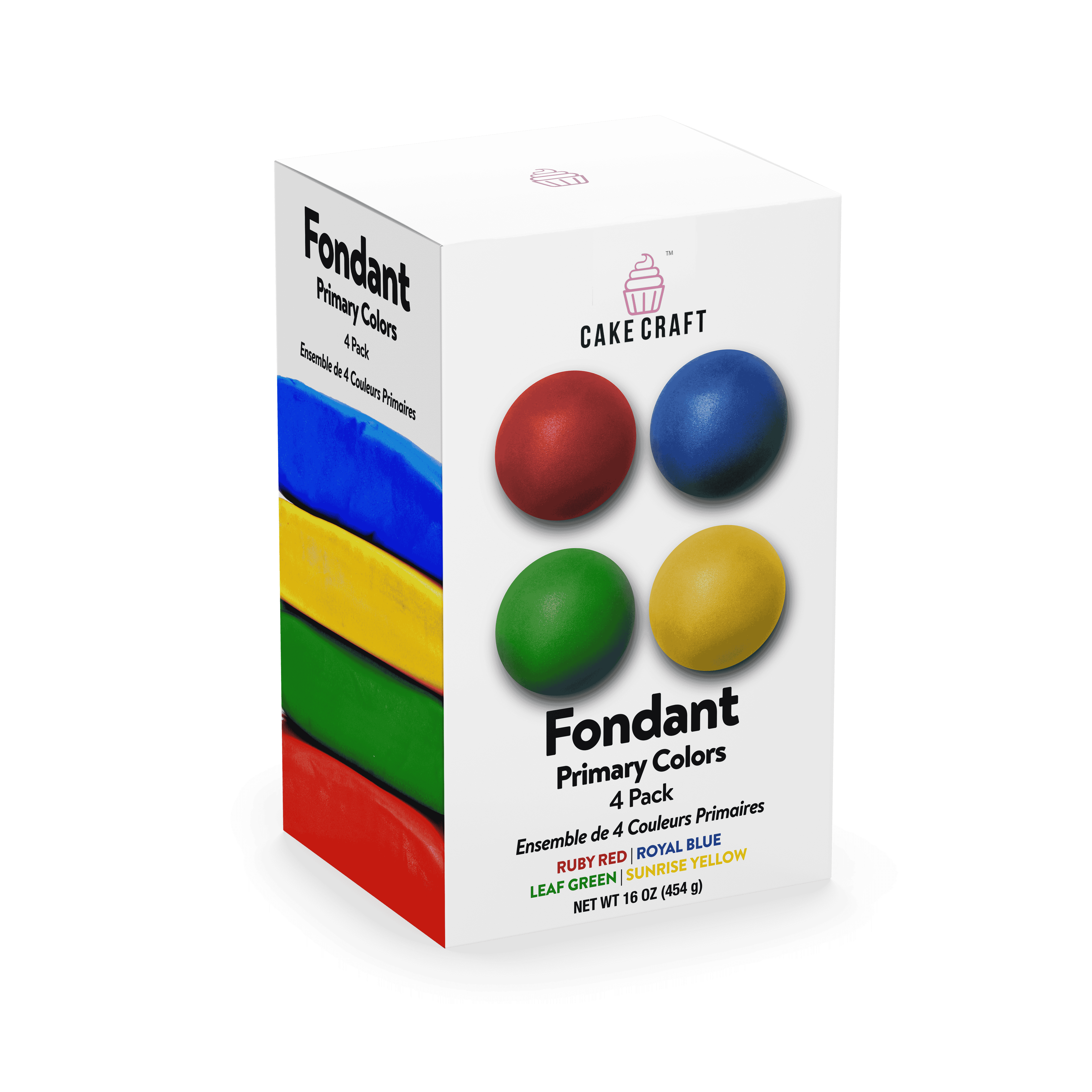 Cake Craft Rolled Fondant 4-Pack – Primary Colors (Red, Blue, Yellow, Green), 4 x 4oz, Vanilla Flavored, Easy to Shape & Roll for Cake Decorating