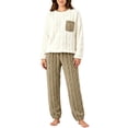 thumbnail image 2 of Miqool Womens Fuzzy Fleece Pajama Sets 2 Piece Long Sleeve Winter Warm Loungewear Sleepwear with Pocket, 2 of 9