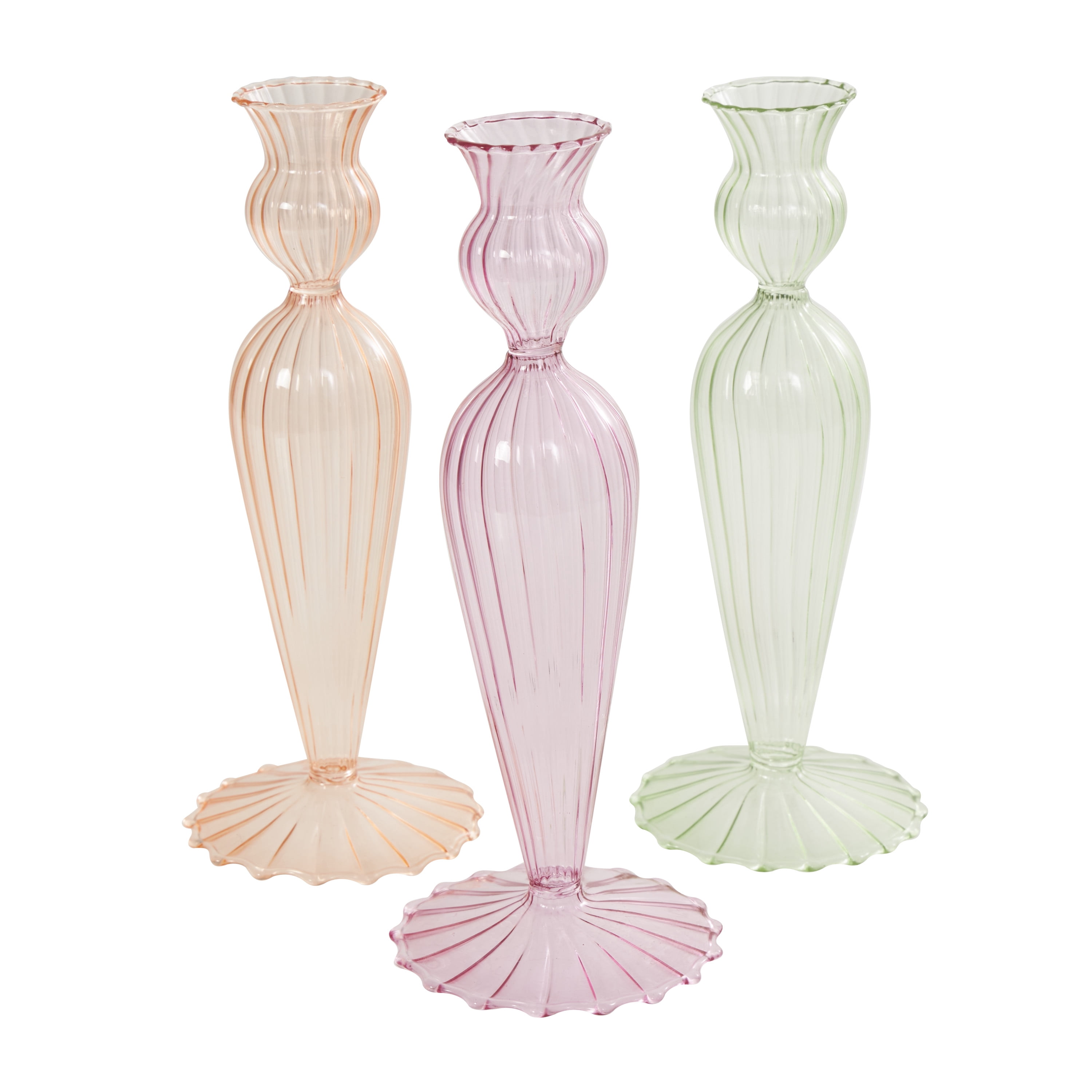 DecMode 3 Candle Multi Colored Glass Textured Tulip Inspired Candle Holder, Set of 3