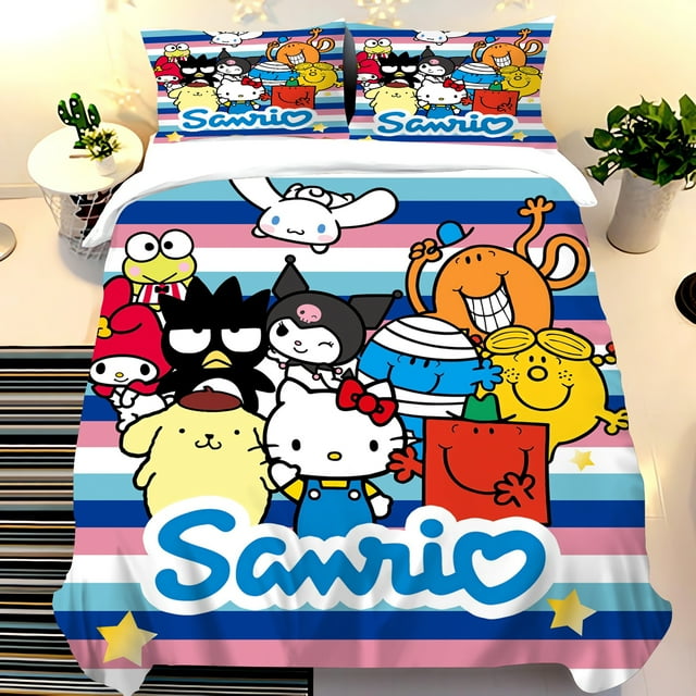 Sanrio Animals Printed Duvet for Children Cute Cartoon Quilt Polyester Hello Kitty Luxury 3-Piece Set 1 Cover Bedding