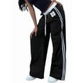 thumbnail image 3 of Womens Side Striped Pant Baggy Wide Leg Sweatpants Elastic Waisted Contrast Stripe Loose Fit Trousers Black L, 3 of 9