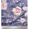thumbnail image 1 of Soimoi Tissu Poly Georgette Violet Imprimé Feuilles & Roses Tissu de Couture BTY 52 Pouces de Large, 1 of 3
