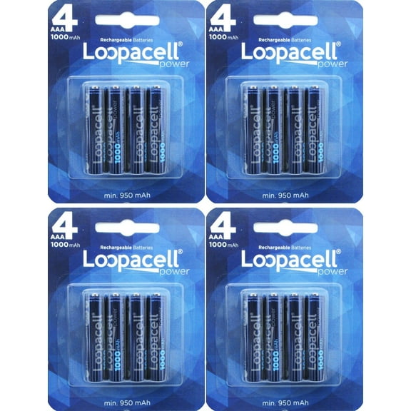 Loopacell 16 Pack AAA 1000mAh Ni-MH Rechargeable Batteries with Battery Storage
