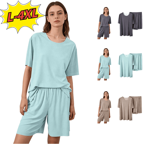 Utoimkio Women's Pajama Sets Half Sleeve Pajama Tops with Shorts Two Piece Lounge Sets Summer Soft Comfy Sleepwear Size L-4XL