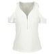 thumbnail image 1 of Camiseta de mujer Solid Stretchy Ribbed Deep V Cold Shoulder Zipper Manga corta Cut Out Tops casuale Abanopi Blanco S, 1 of 6