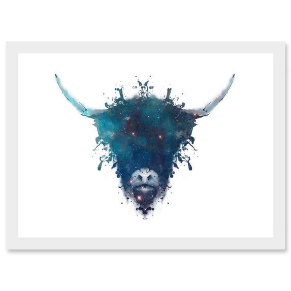 Graphic Ink Splat Highland Cow Coo Scotland A4 Artwork Framed Wall Art Print