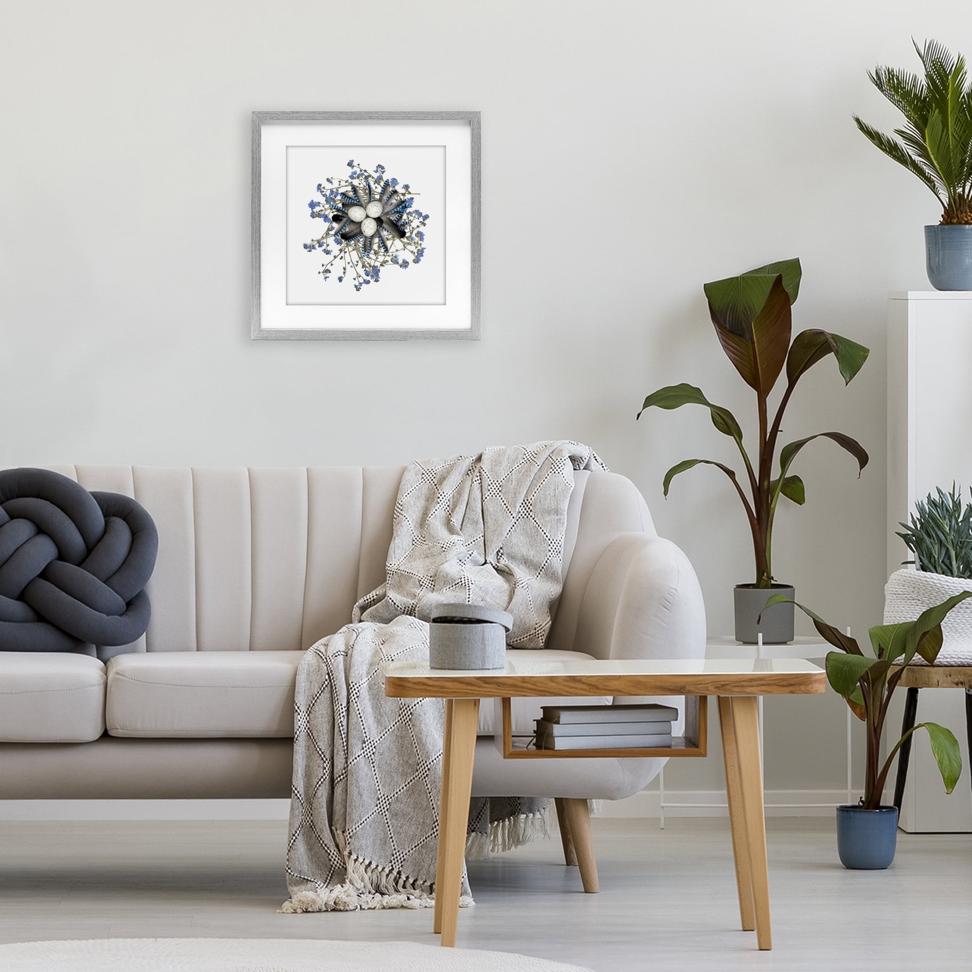 Stupell Industries Feathered Nest & Blue Florals Gray Framed Print Under Glass, design by Beth Adoette