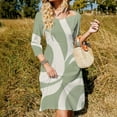 thumbnail image 3 of Abstract Green Wavy Design Art Women's 3/4 Sleeve Dresses Elegant A-Line Midi Dress Flare Summer Casual Sundress, 3 of 9