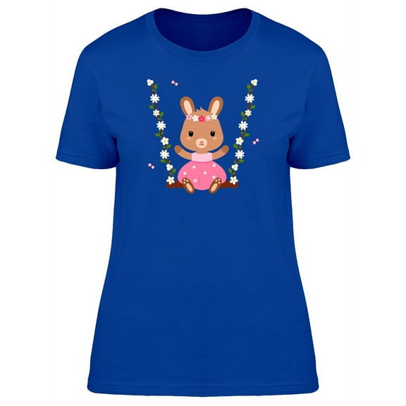 Cute Floral Bunny On A Swing T-Shirt Women -Image by Shutterstock, Female x-Large