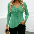 thumbnail image 4 of XPMWRP Womens V Neck Peplum Tunic Ruched Drawstring Front Long Sleeve Babydoll Solid Color Casual Flowy Blouse Tops Green XL, 4 of 9