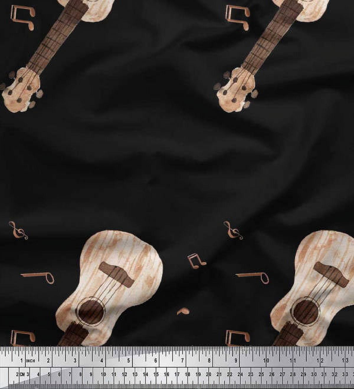 Soimoi Tissu en Velours Notes & Guitare Imprimé Instrument de Musique Tissu au Mètre 58 Pouces de Large