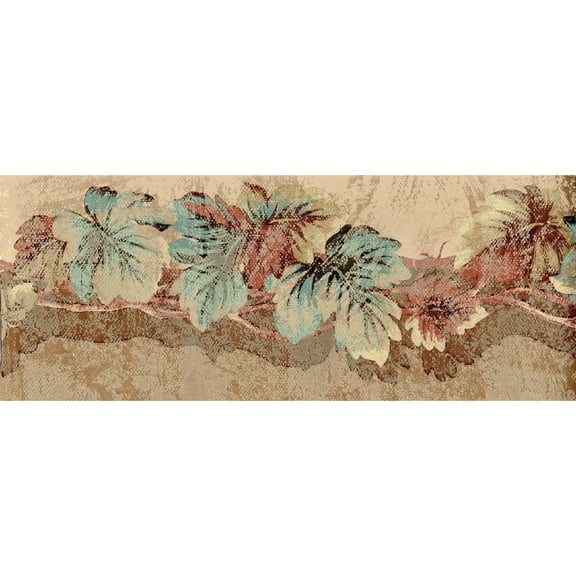 TRIMZ Designer Flowing Leaves Wallpaper Border - Beige, Red, Blue 15' L x 7" W