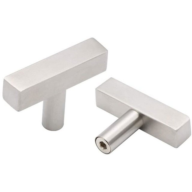 CHAO Juego de 10 manijas plateadas: barra en T con manija para muebles y puertas de gabinete de acero inoxidable de un solo orificio con tornillos