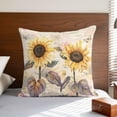 thumbnail image 4 of Sunflower Vintage Pillow Covers 16x16 Inch, Farmhouse Botanical Floral Butterfly Linen Pillowcase with Invisible Zipper, Decorative Throw Pillow Covers Cushion Case for Couch Sofa Bed Living Room, 4 of 9