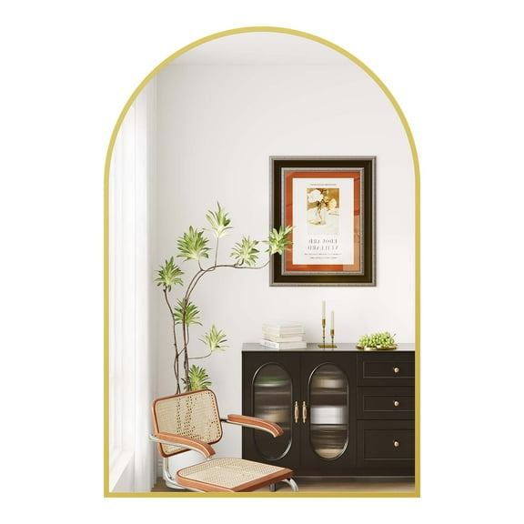 Garvee 30"x40" Arch Bathroom Mirror, Wall Mounted Vanity Mirror, Metal Frame, Tempered Glass, Gold