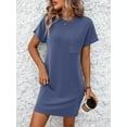 thumbnail image 4 of Yesfashion Women Summer T-shirt Shift Dress Casual Twist Stripe Short Sleeve Crew Neck Knee Length Comfy Dress with Pockets, 4 of 6