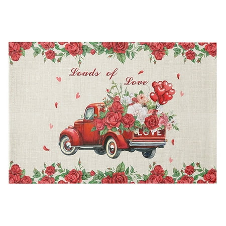 

Valentine s Day Placemat Vintage Heart Shape Cute Gnomes for Farmhouse Banquet Non-Slip Heat-Resistant 4pcs
