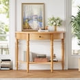 thumbnail image 3 of Harper & Bright Designs Half Moon Console Table with Drawer, Solid Wood Entryway Table with Bottom Shelf, Vintage Sofa Table with Roman Legs for Hallway and Living Room, Natural, 3 of 12