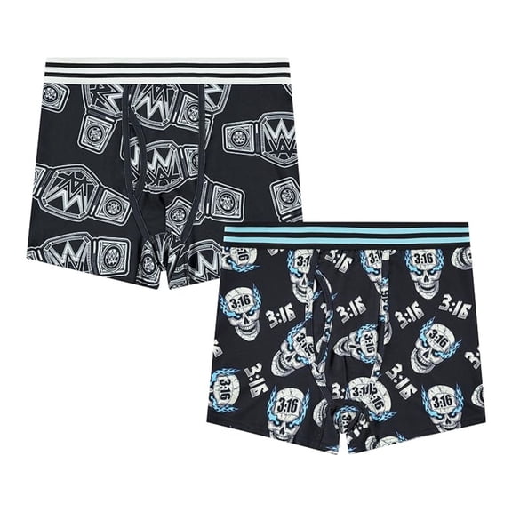 WWE Superstars Mens Boxer Briefs, 2 Pieces Set Allover Printed Underwear Multicolor – M