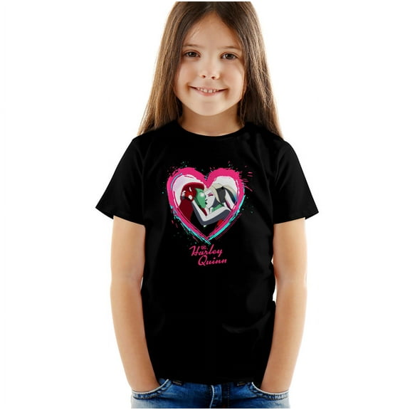 Harley Quinn Animated Series Harley Ivy Kiss Kids T Shirt (2) for Youth Toddler Boys and Girls, Black