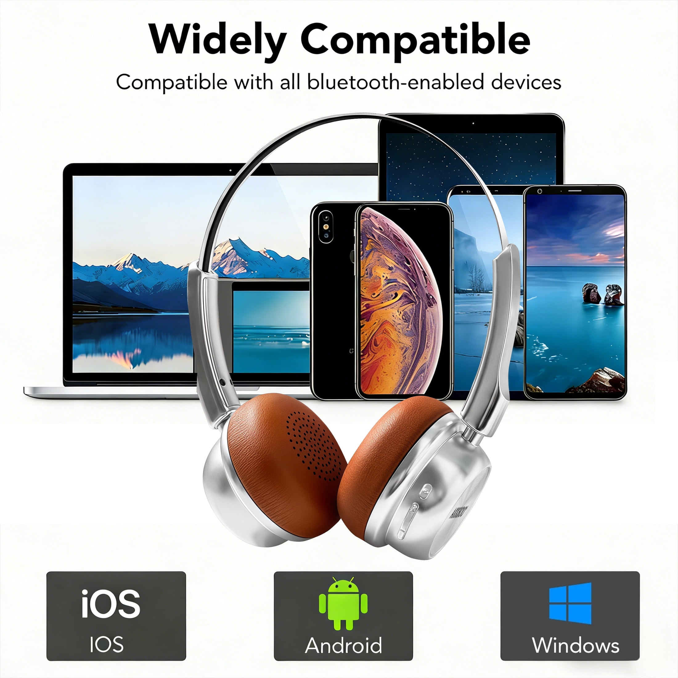 AKKHOO Wireless Retro On-Ear Headphones, Bluetooth 5.4 with ENC Noise Cancelling Mic, 10H Playtime, Lightweight Comfortable Portable Headset for Travel, Work, Commute, Office, Daily Use, Gift