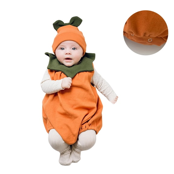 Baby Toddler Boys Pumpkin Unisex Sleeveless Pumpkin Romper with Hats Two Piece Set Halloween Dress up Party Clothes Size 3-18M