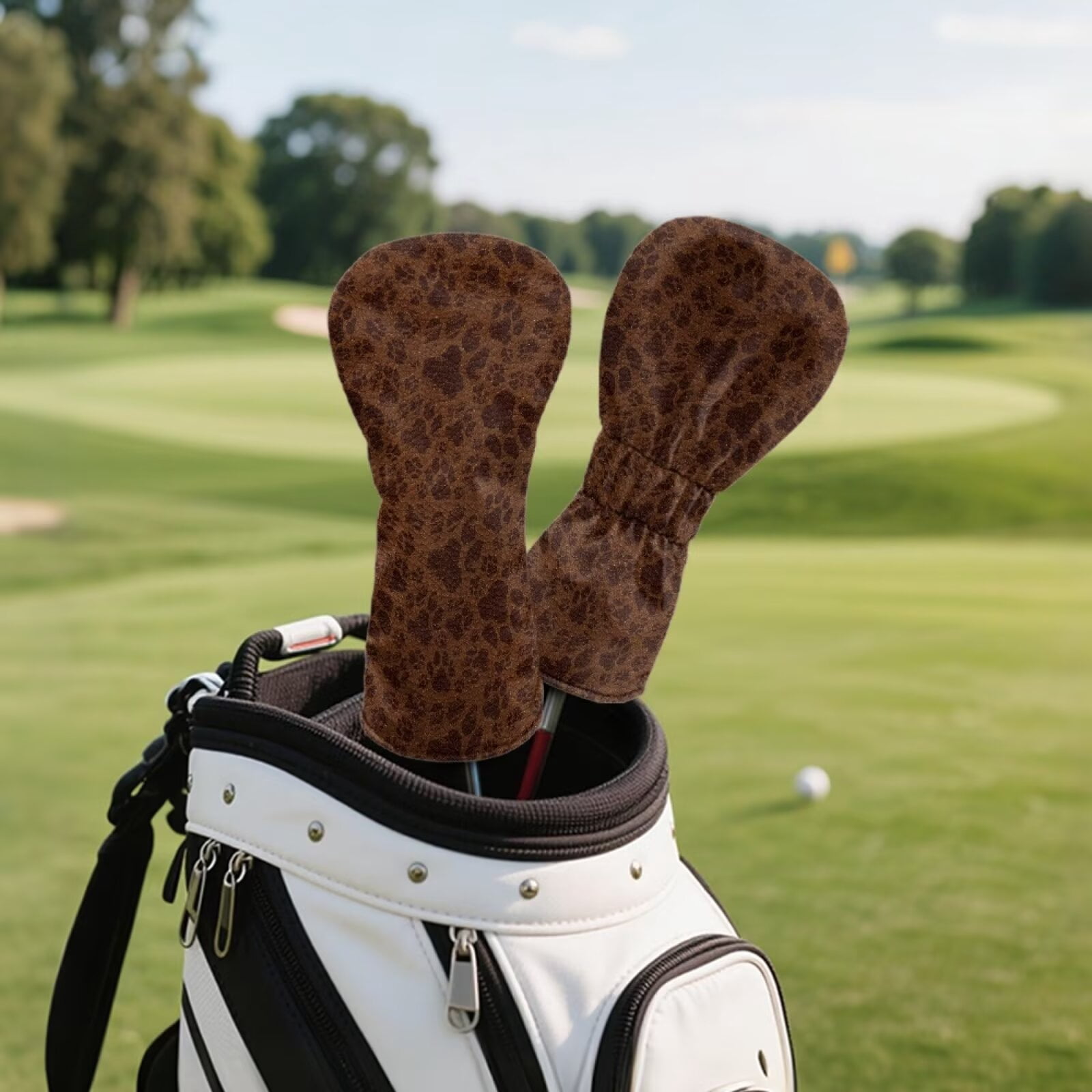 Uorisanigo Golf Club Head Cover 3 Pack Brown Leopard Dog Paws Print Headcovers Set Includes Driver Headcover Fits up to 460cc Drivers, Golf Fairway Wood Headcover and Hybrid Head Cover