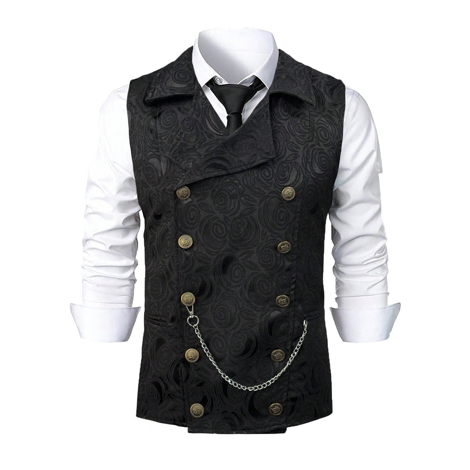 PBFRDSJ Mens Gothic Steampunk Double Breasted Vest Stylish Paisley