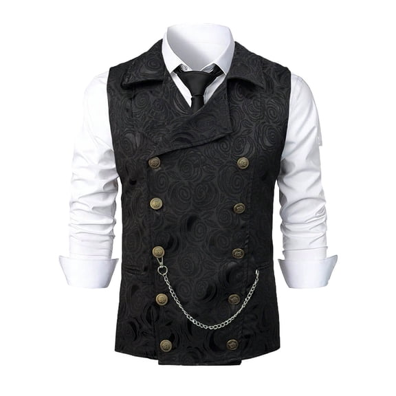 Mens Double Breasted Waistcoat Casual Lapel Sleeveless Jacket Classic V-Neck Suit Vest Black S